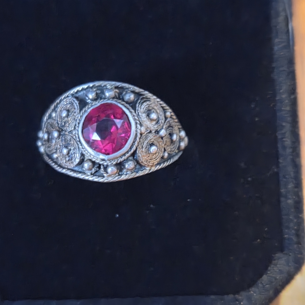 Vintage-Style Silver Ring with Pink Gemstone